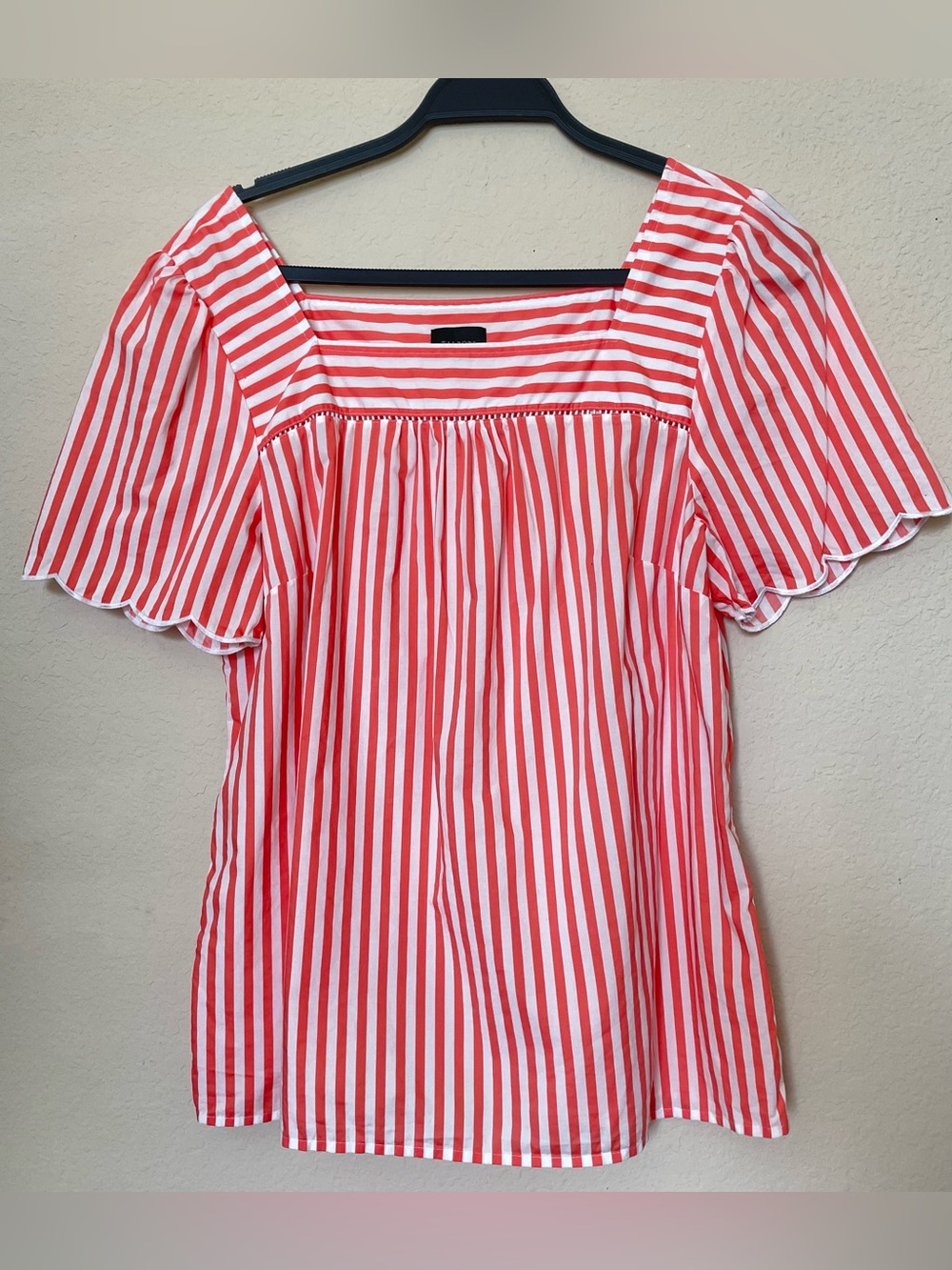 Talbots Women's 100% Cotton Salmon & White Striped Square-Neck Tunic